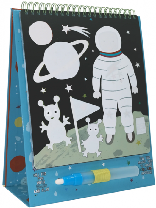 Тефтер за оцветяване с вода Floss & Rock, Magic Colour-in pad, Space - Космонавт