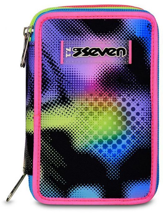 Ученически несесер Seven Write Down Fluo с три отделения, пълен
