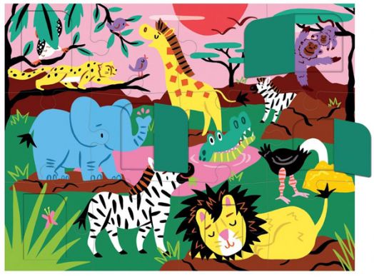 Пъзел с повдигащи се капачета Mudpuppy - Сафари, 12 части