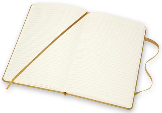 Кожен класически тефтер Moleskine Classic Leather Yellow с твърди корици и листа на широки редове