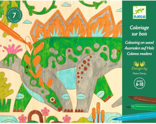 Творчески комплект Djeco - Оцветяване върху дърво динозаври