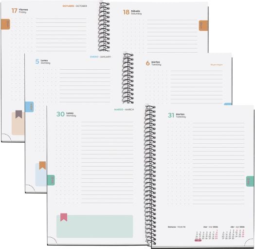 Тефтер - органайзер Miquelrius Blossom от септември 2025 до юни 2026 г., ден на страница