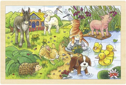 Дървен пъзел Goki, бебета животни