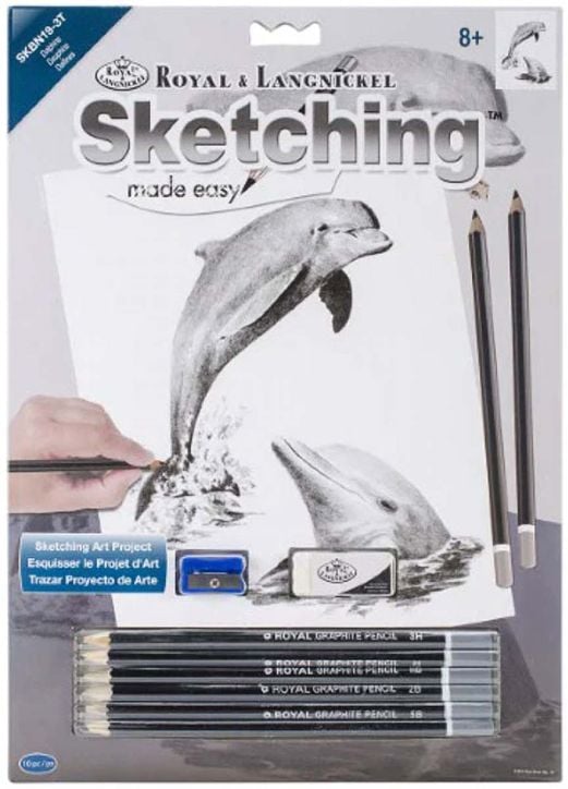 Комплект за лесно рисуване с моливи Royal & Langnickel - Делфини, графика с размер 23 х 30 см.