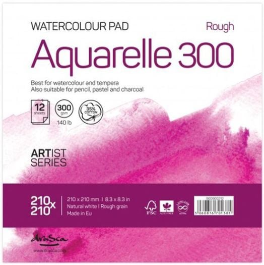 Скицник Drasca Watercolour Pad Aquarelle, 12 бели листа, 21 х 21 см.