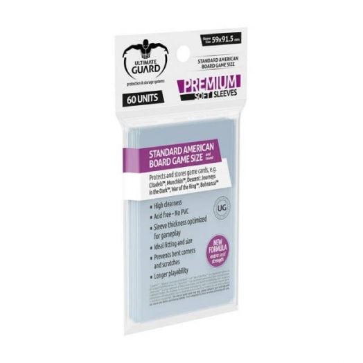 Протектори за карти Ultimate Guard: Premium Soft Sleeves, Standard American Board Game Size, 60 бр.