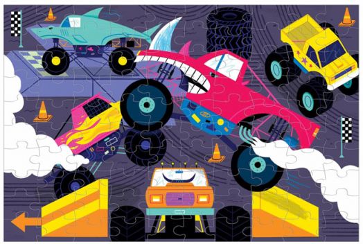 Детски светещ пъзел Mudpuppy: Чудовищни камиони, 100 части