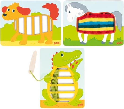 Дървен стан Goki - Крокодил, куче и слон