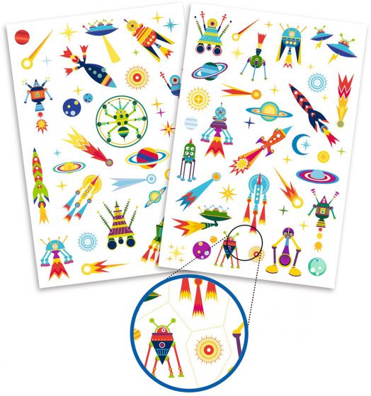 Детски татуировки Djeco: Space Oddity, светещи в тъмното
