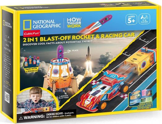 3D пъзел Cubic Fun National Geographic - ракета и състезателна кола