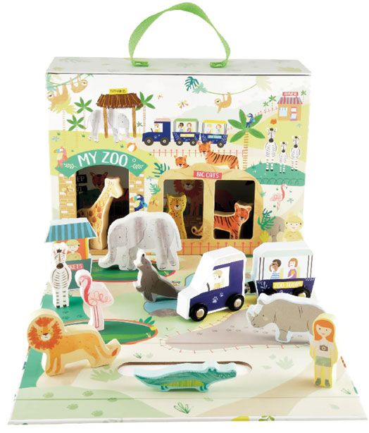 Кутия за игра с дървени фигурки Floss & Rock, Jungle - Диви животни