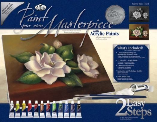 Комплект за лесно рисуване с акрилни бои върху платно Royal & Langnickel - Магнолии