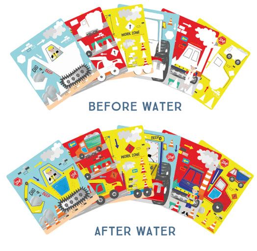 Тефтер за оцветяване с вода Floss & Rock, Magic Colour-in pad, Construction - Строителни машини