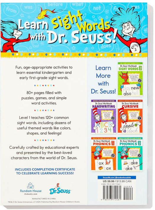 Dr. Seuss Workbook: Sight Words, Level 1