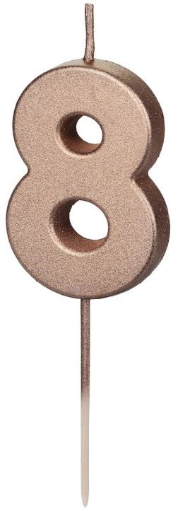 Свещ за рожден ден PartyDeco - Цифра 8, розово злато
