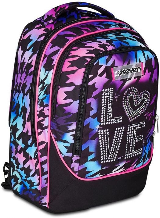 Ученическа раница на колела Seven Detach Glow Love и телескопична дръжка