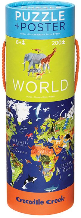 Пъзел Crocodile Creek: Карта на света, 200 части + постер