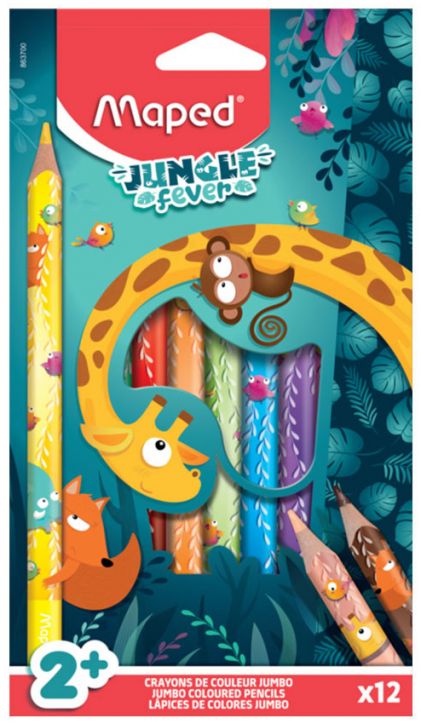 Цветни моливи Maped Jungle Fever Jubmo, 12 цвята
