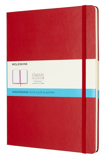 Голям червен тефтер Moleskine Classic Red Scarlet Dotted с твърди корици и листа на точки