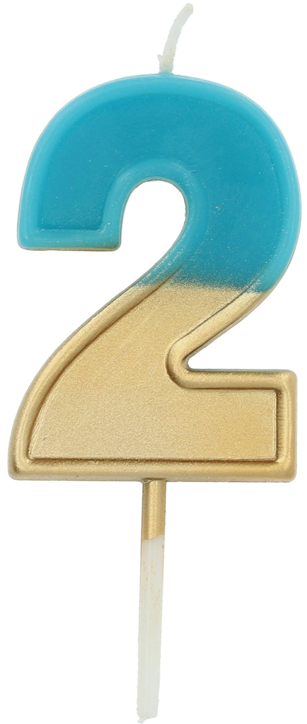 Свещ за рожден ден Folat - Цифра 2, синя и златна