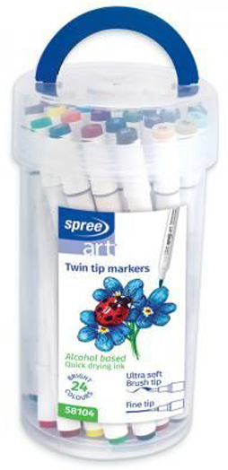 Двувърхи маркери Spree Art - Soft Brush, 24 цвята