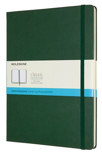 Голям лавровозелен тефтер Moleskine Classic Myrtle Green Dotted с твърди корици и листа на точки
