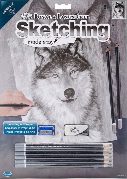 Комплект за лесно рисуване с моливи Royal & Langnickel - Алфа вълк, графика с размер 23 x 30 см.