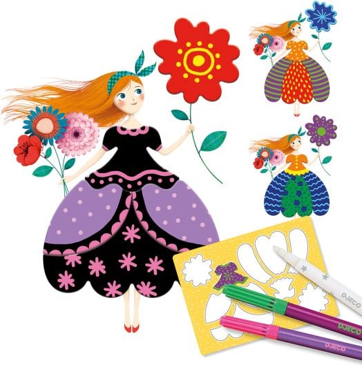 Комплект за рисуване Djeco: Красивите рокли на Мери