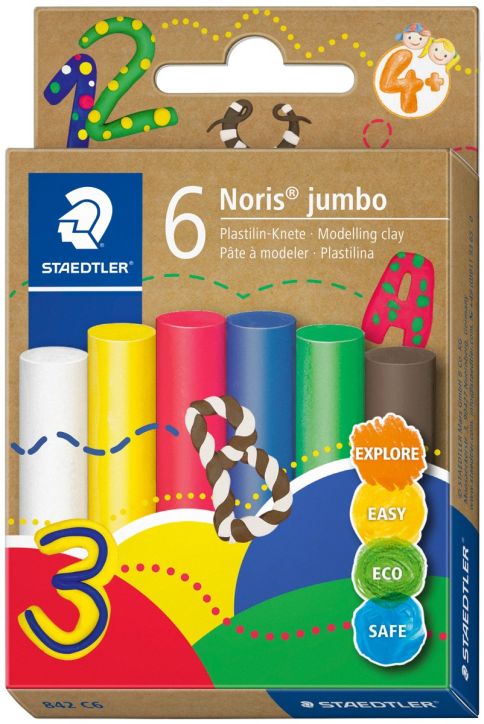Пластилин Staedtler Noris Jumbo, 6 стандартни цвята