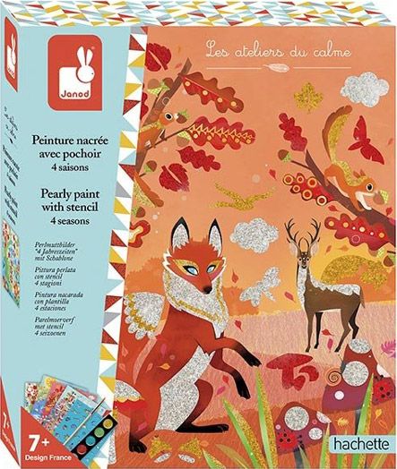 Творчески комплект Janod - 4 сезона за оцветяване с перлени бои