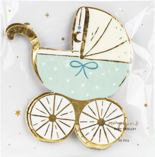 Салфетки PartyDeco - Синя бебешка количка, 20 бр.