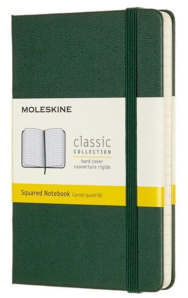 Джобен лавровозелен тефтер Moleskine Classic Myrtle Green с твърди корици и листа на малки квадратчета