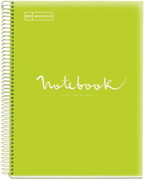 Тетрадка Miquelrius Emotions PVC А5 със спирала, 120 листа на широки редове, лайм