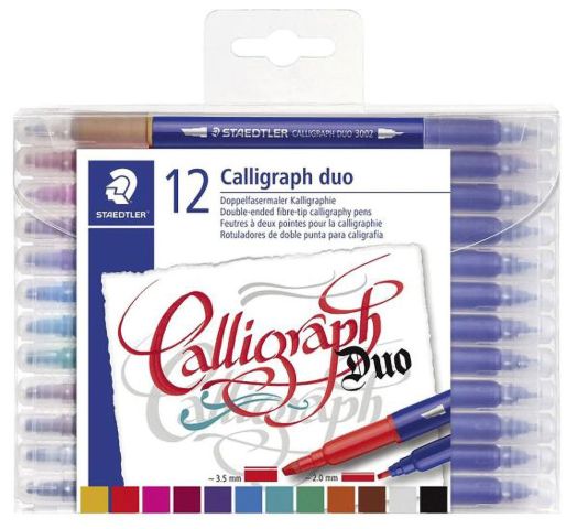 Калиграфски двувърхи маркери Staedtler, 12 цвята