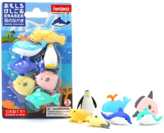 Комплект гумички Iwako - Морски животни, 7 бр.