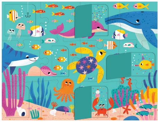 Пъзел с повдигащи се капачета Mudpuppy - Океанско парти, 12 части