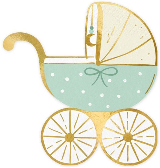 Салфетки PartyDeco - Синя бебешка количка, 20 бр.