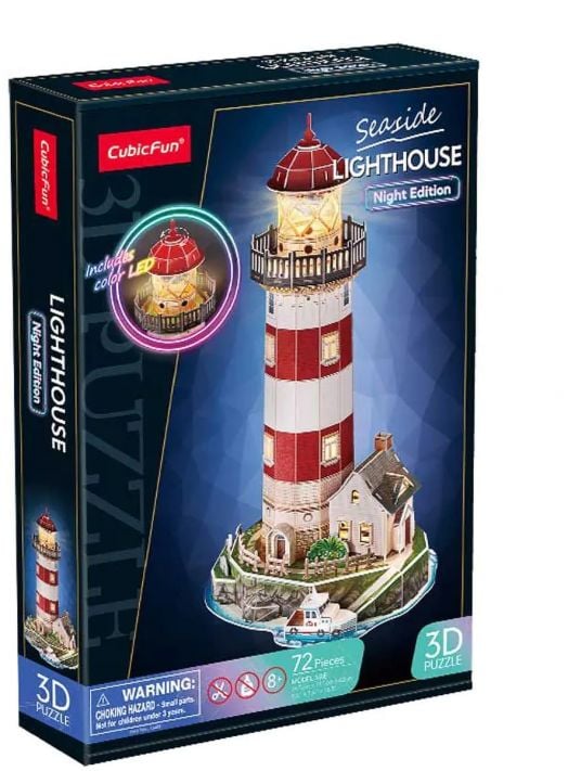 Светещ 3D пъзел Cubic Fun - Морски фар, 72 части