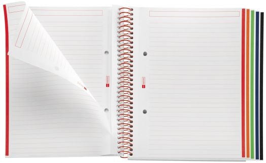 Тетрадка Miquelrius Emotions А5 със спирала, 120 листа на широки редове, червена