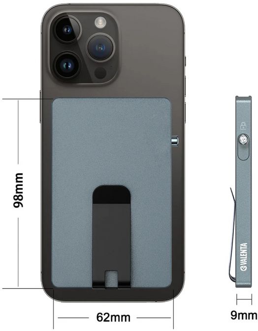Алуминиев картодържател Valenta MagSafe Money Clip, сив