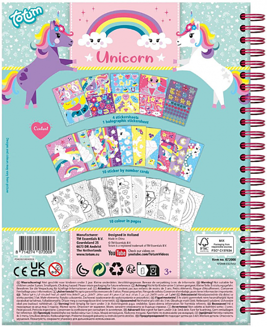Книжка със стикери Totum - Подреждане по номера, Еднорог