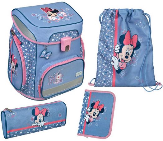 Комплект ученическа раница Мини Маус, ергономик - светлосин цвят