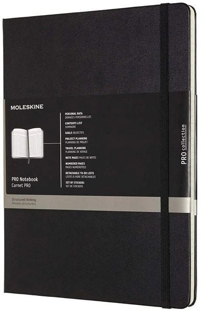 Голям черен тефтер Moleskine Pro Collection X-Large Black с твърди корици