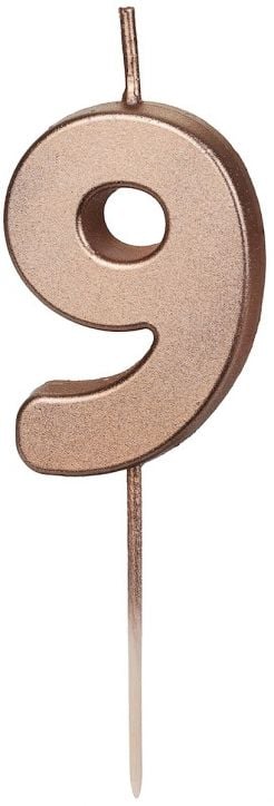 Свещ за рожден ден PartyDeco - Цифра 9, розово злато