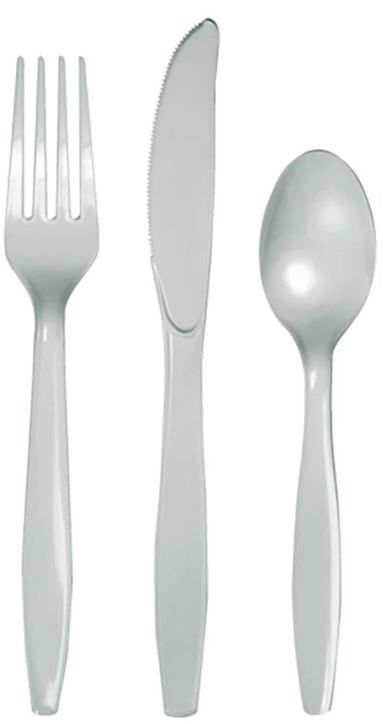 Пластмасови прибори Creative Party - Блестящо сребро, 24 бр.