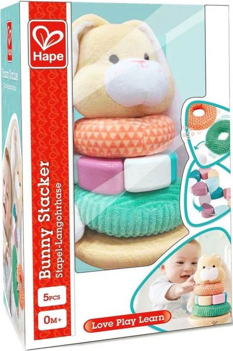 Бебешка играчка Hape - Конус за нанизване, Зайче