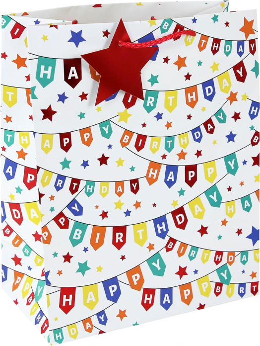 Подаръчна торбичка Eurowrap - Birthday Banners, средна