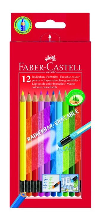 Изтриваеми цветни моливи Faber Castell, 12 цвята