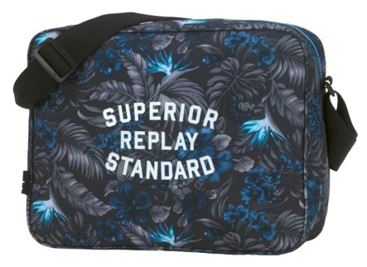 Чанта за през рамо Replay Blue Hibiscus, тип пощальонска