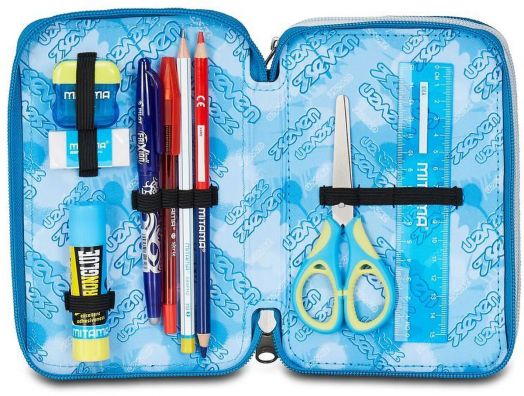 Ученически несесер Seven Quick Graffiti с три отделения, пълен